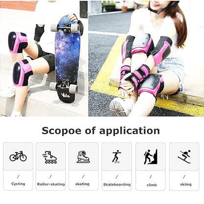 Adult/Child Knee Pads Elbow Pads Wrist Guards 3 in 1 Protective Gear Set for Skateboarding Inline Roller Biking Roller Skating Cycling Outdoor Sports Pink M