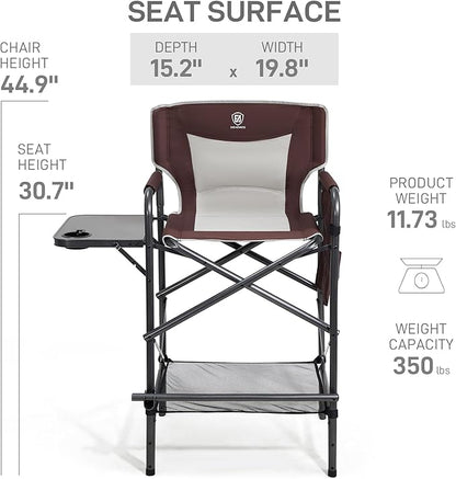 EVER ADVANCED 30.7" Seat Height Directors Chair for Makeup Artist with Side Table Easy Get in Out for Elderly Tall Camping Chair Supports 350lbs Red