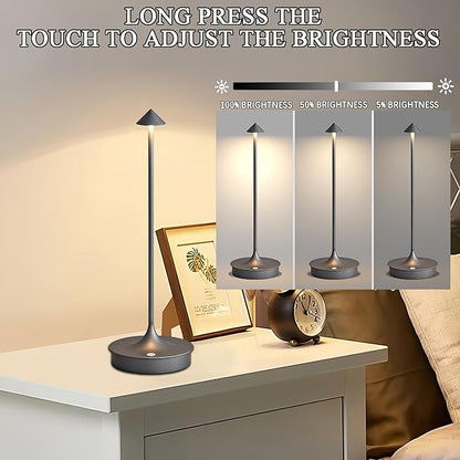 Cordless Table Lamp Rechargeable Led Desk Lamp Battery Operated Table Lamps Touch Dimmable Lamp Portable Outdoor Table Light for Restaurants and Bars Indoor/Outdoor Use (Grey - 2PC)