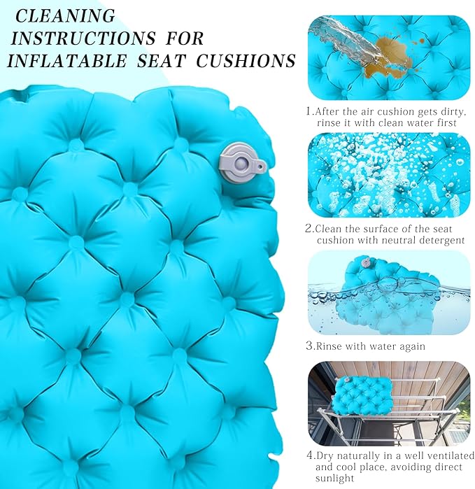 Inflatable seat Cushion-Travel Cushion Lnflatable Portable Air Sitting Pad for Stadium Camping OfficeCan also be used for lumbar and back support Lightweight Waterproof Camp Chair Accessories blue