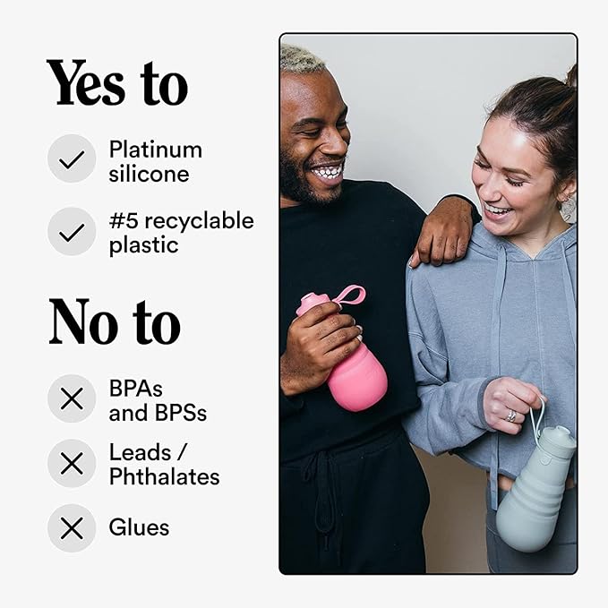 STOJO Collapsible Sports Water Bottle - Leak-Proof Reusable Silicone Travel Cup for Hot & Cold Drinks - Microwave & Dishwasher Safe - AS SEEN ON TODAY SHOW - Parent (Carnation)