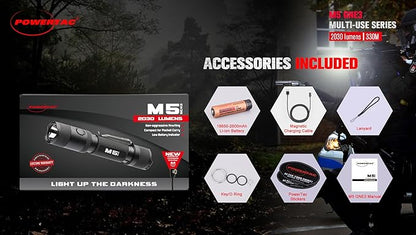 PowerTac M5-G3 2030 Lumens Rechargeable Tactical Flashlight, 330M Throw with Magnetic Charging and Dual Switch, LED Flashlight for Outdoor Emergency