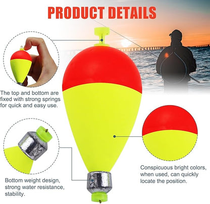 Weighted Fishing Bobbers 10-Pack - Slip Bobbers for Catfish with Spring Clip | 5 Sizes & Styles | High-Visibility EVA Floats with Bottom Weight for Stability