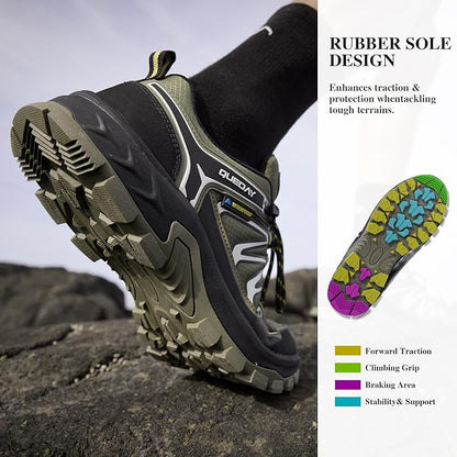 Queday Mens Waterproof Hiking Shoes Lightweight Outdoor Walking Shoes Breathable Hike Trekking Trails Camping Climbing