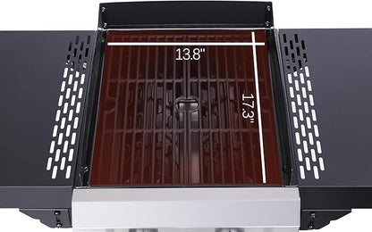 2-Burner Propane Gas BBQ Grill, Pizza Box, 24600BTU Output With Wire Enamel Cooking Grids For Outdoor Barbecue, Foldable Side Table, Hanging Basket, Stainless Steel