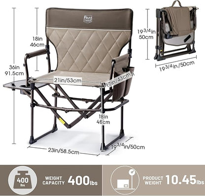 Timber Ridge Aluminum Camping Directors Chair with Side Table Pocket, Portable Folding Chair, Heavy Duty Lawn Chair for Fishing Trip Picnic Concert Outdoor 400lbs, Tan