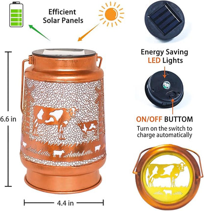Cow Solar Lanterns Outdoor Waterproof Hanging Solar Lights Cow Gifts for Women Men Metal Decorative LED Cow Lanterns for Garden Decor,Yard,Patio,Lawn,Tabletop,Pathway,Landscape, Brown