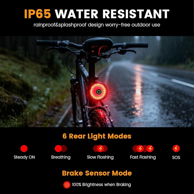 Bike Light for Night Riding, 2000LM Bike Headlight and Taillight Set with Brake Sensing, 4500mAh USB Rechargeable Waterproof Bicycle Light Set Features Daytime Running Light Mode,Perfect for Adult