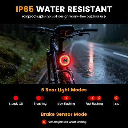 Bike Light for Night Riding, 2000LM Bike Headlight and Taillight Set with Brake Sensing, 4500mAh USB Rechargeable Waterproof Bicycle Light Set Features Daytime Running Light Mode,Perfect for Adult