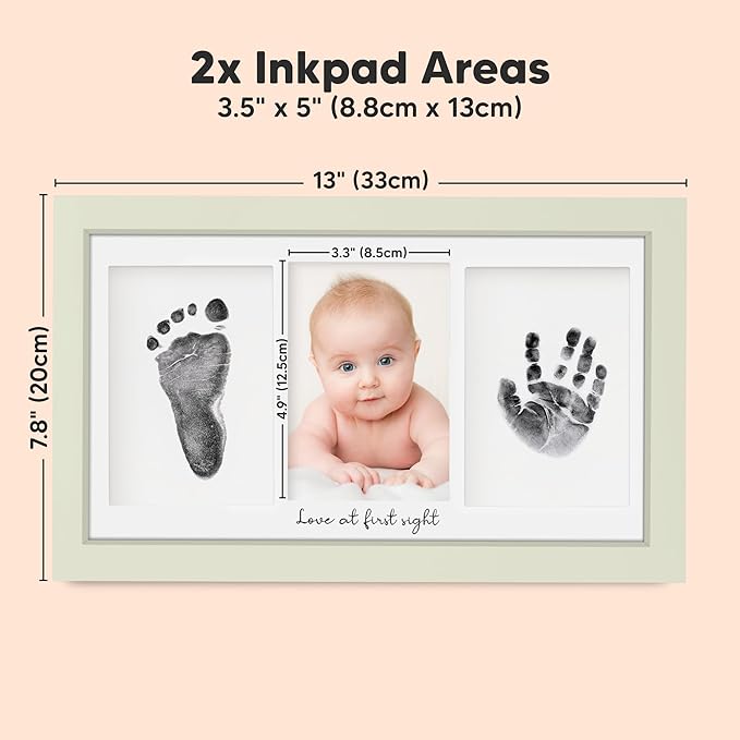 Inkless Baby Hand and Footprint Kit Boy, Girl - No Mess Ink Pad for Handprint, Clean Touch Dog Paw Print Kit, Personalized Baby Shower Gifts, Nursery Newborn Keepsake Frame (Sage)