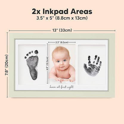 Inkless Baby Hand and Footprint Kit Boy, Girl - No Mess Ink Pad for Handprint, Clean Touch Dog Paw Print Kit, Personalized Baby Shower Gifts, Nursery Newborn Keepsake Frame (Sage)