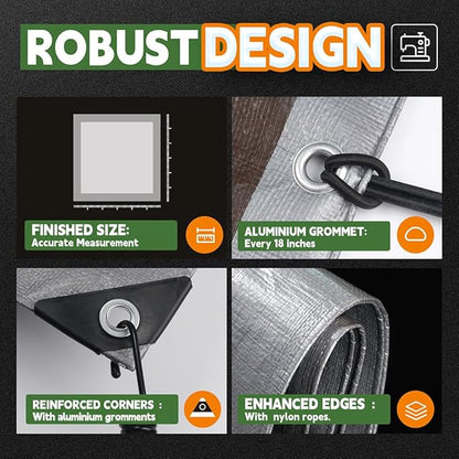 RAINDEWAY Tarps Heavy Duty Waterproof 30x60 Feet,10Mil Thick Multipurpose Large Tarp Cover with Metal Grommets and Reinforced Edges,Silver/Brown Tarp