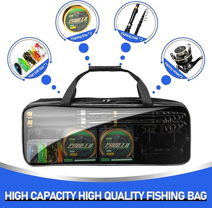 Telescopic Fishing Rod and Reel Combo Kit, 2PACK 6.9FT Carbon Fiber Collapsible Rods, Spinning Reels, Lures and Carrier Bag, Saltwater & Freshwater Travel Fishing Gear for Adults