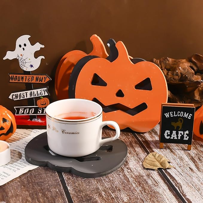 6 Pcs Pumpkin Epoxy Coaster Resin Molds Silicone with Holder, Halloween Pumpkin Coaster Molds Holder Set for Epoxy Resin, DIY Art Craft Cup Mats
