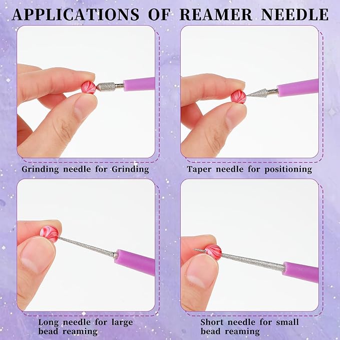 4Pcs Diamond Tipped Bead Reamer for Jewelry Making Beading Hole Enlarger Tool for Glass Plastic Metal Wood Beads, Remove Burrs, Enlarge Holes