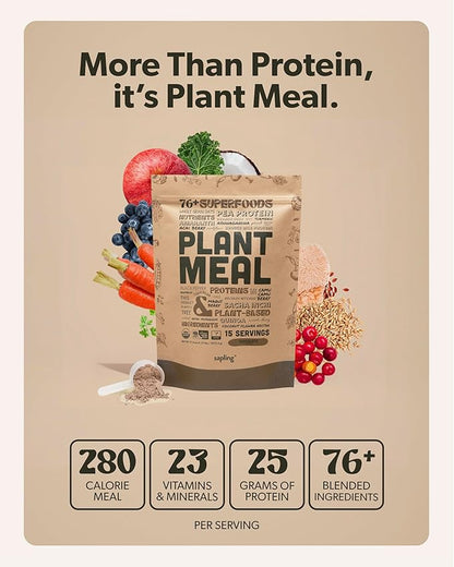 Plant Meal Replacement Shake - Chocolate - 25g of Plant Based Vegan Protein Powder, 76+ Organic Superfoods, Vitamins & Minerals, Mushrooms, Super Greens, Digestive Enzymes & Probiotics - 15 Servings