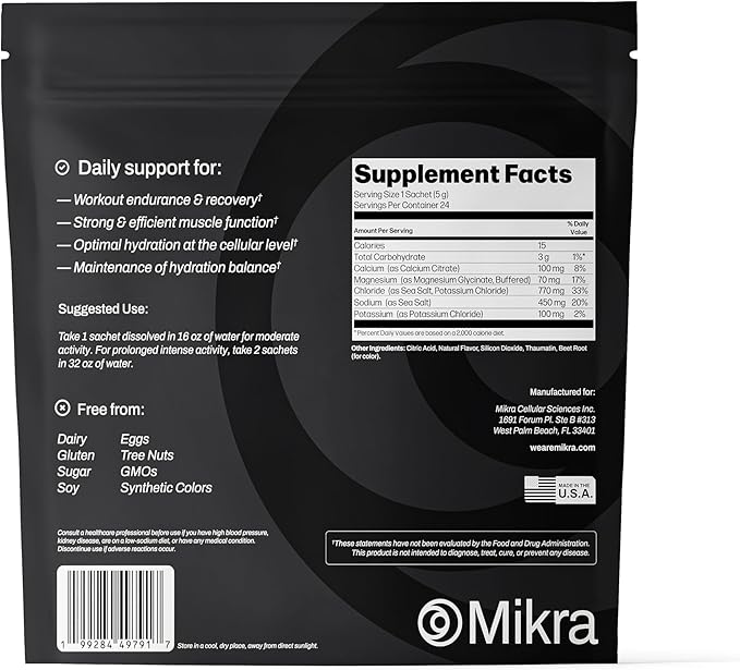 Mikra Hydrate Electrolytes Powder Packets, Sugar Free Hydration Powder Sticks, Naturally Flavored Electrolyte Drink Mix for Needed Hydration Support, Daily Wellness & Workout, Watermelon Yuzu, 24 Pack