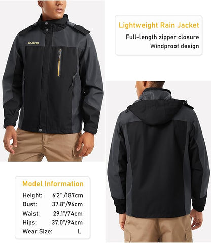 MAGCOMSEN Men's Hooded Windproof Water Resistant Rain Jacket Windbreaker 5 Pockets for Hiking,Fishing,Travel