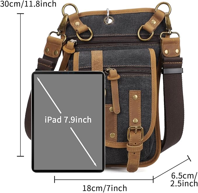 Canvas Drop Leg Bag Tactical Thigh Outdoor Waist Pack for Men Women Military Cycling Multi-Pocket Waist Fanny Pouch Daypack (C116-Black)