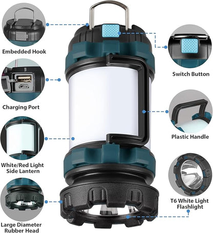 2 Pack Camping Lantern, Outdoor LED Camping Light, Rechargeable Flashlights with 1000LM, 6 Modes, 4000mAh Power Bank, IPX5 Waterproof Portable Emergency Camp Light for Hurricane Survival - Blue