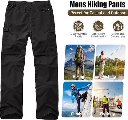 Mens Hiking Convertible Pants Quick Dry Waterproof Zip Off Lightweight Cargo Safari Fishing Work Pants Trousers with Belt