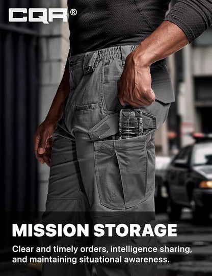 CQR Men's Flex Stretch Tactical Pants, Water Resistant Ripstop Cargo Pants, Lightweight EDC Outdoor Work Hiking Pants