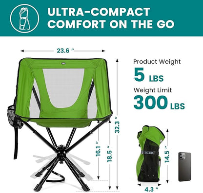 Portable Camping Chair - SwivelCore 180 Swivel & Auto-Return, Small Compact Lightweight Folding Chairs for Adults, Outdoor Backpack Chair for Adventures, Setup in Seconds, Support 300 LBS