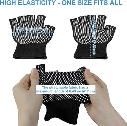 Fingerless Workout Gloves for Men and Women, Black Half-Finger Work Gloves, Fitness Exercise Gloves for Yoga, Weight Lifting, Cycling, Gym, Running, Driving-Breathable, Anti-Slip, Stretchy