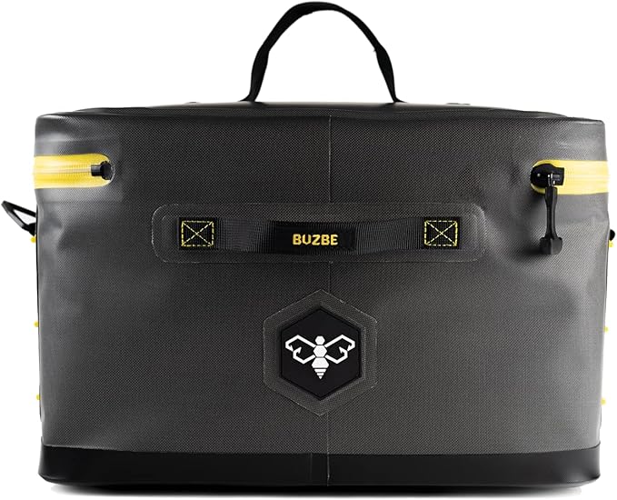 BUZBE Swarm 28 Modular Dry Bag - Customizable Fishing Tackle Carrier, Airtight, Saltwater Ready, Grey and Yellow