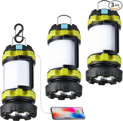 3 Pack Camping Lantern, Outdoor LED Camping Light, Rechargeable Flashlights with 1000LM, 6 Modes, 4000mAh Power Bank, IPX5 Waterproof Portable Emergency Camp Light for Hurricane Hiking - Green