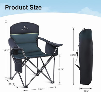 HIGH POINT SPORTS Oversized Camping Folding Chair, Heavy Duty Portable Outdoor Chair, Foldable Camp Chair with Cup Holder and Cooler Bag Support 450 LBS, 2 Pack, Green