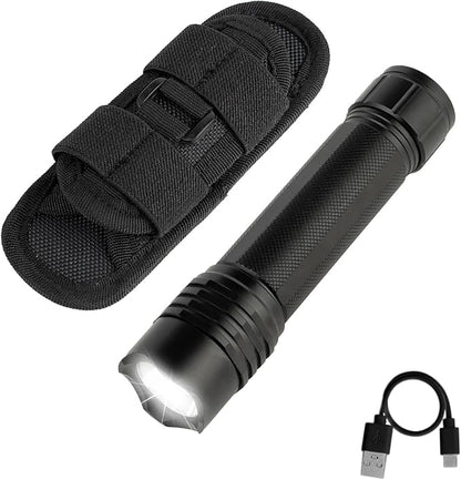 KunHe Rechargeable Flashlight Handheld Flashlights Tactical Flashlight with Belt Holster Bright LED Duty Flash Light with 4 Modes Long Lasting IPX7 Water Resistant