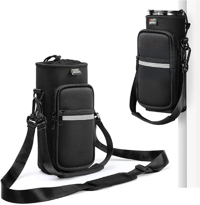 Nuovoware Water Bottle Carrier Bag,25oz/40oz/64oz Bottle Pouch Holder,Adjustable Shoulder Hand Strap 2 Pocket Sling Neoprene Sleeve Sports Accessories for Hiking Travelling Camping