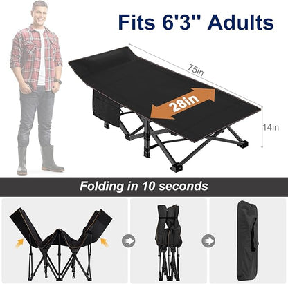 ABORON Folding Camping Cot W/Mat for Adults, Heavy Duty Outdoor Bed with Carry Bag,1200 D Layer Oxford Travel Camp Cots