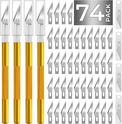 Exacto Knife Craft Knife Hobby Knife 74 Pack with 4 Upgrade Sharp Hobby Knives and 70 Spare Knife Blades for Art, Scrapbooking,Stencil (Gold)