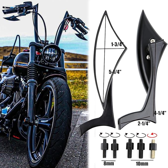 8mm 10mm Black Motorcycle Rearview Side Mirrors Blade Compatible with Harley Sportster Custom Iron 883 Road King Street Softail Electra Glide