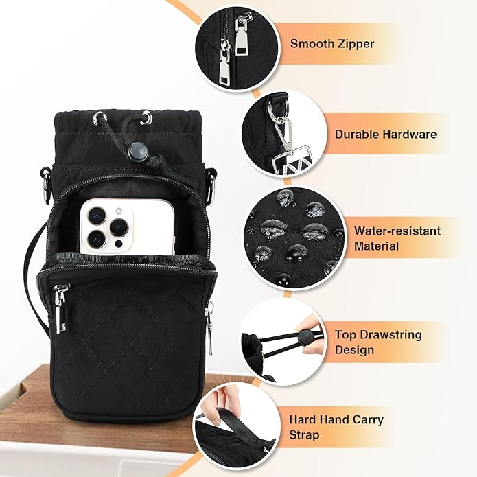 Water Bottle Carrier Bag with Strap, Water Bottle Holder Crossbody Bags for Women Men for Walking, Hiking,Cycling