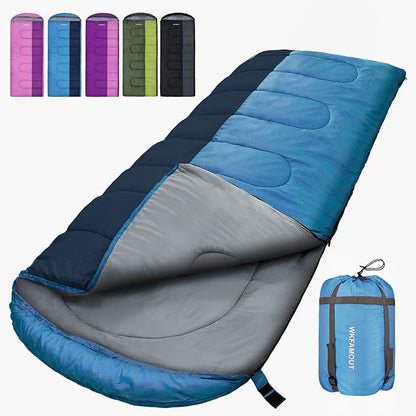 XL 10 Degree Sleeping Bags Waterproof for Adults 350GSM Machine Washable with Compression Sack for 3-4 Season Camping Outdoor