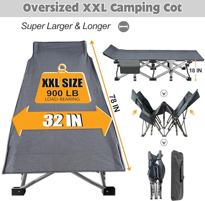 ABORON 2 Pack Oversized XXLFolding Camping Cot W/Mat for Adults, Heavy Duty Outdoor Bed with Carry Bag,1200 D Layer Oxford Travel Camp Cots