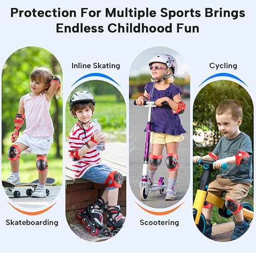 Cockchafer Kids and Youth Knee Elbow Wrist Guards Protective Gear Set for Skateboarding, Roller Skating, Inline Skating, Scooter Riding, BMX Biking (Red, Small)