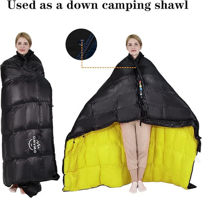 0 20 Degrees F Down Sleeping Bag for Adults,4 Season Cold Weather Rectangle Wearable Down Sleeping Bag for Camping Hiking,Can be Used as Blanket Quilt or Cloak,with Mesh Sack Buckle Strap