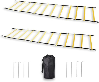 Agility Ladder, 2 Pack - Exercise and Training Ladder Set with Ground Stakes for Football, Soccer, Tennis, and More - Improves Speed & Fitness - Complete with Carrying Bag
