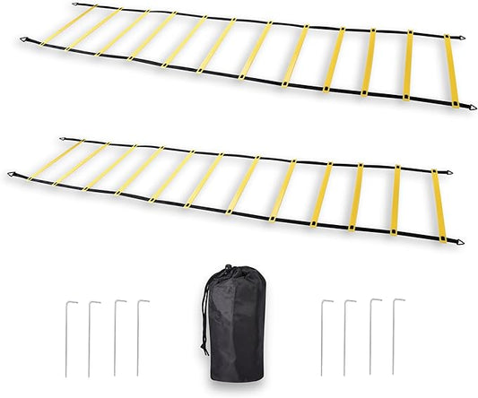 Agility Ladder, 2 Pack - Exercise and Training Ladder Set with Ground Stakes for Football, Soccer, Tennis, and More - Improves Speed & Fitness - Complete with Carrying Bag