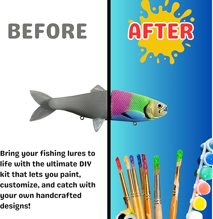 DIY Fishing Lure Kit - Kid-Friendly Fishing Gear for Customizing Lures, Includes Paint & Brushes, Perfect Arts and Crafts for Kids, Tackle Box Must-Have