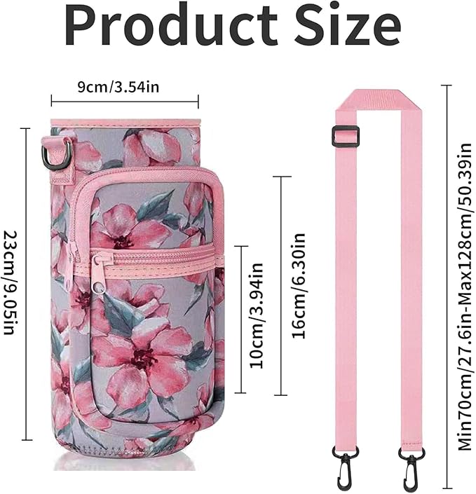 Insulated Water Bottle Holder Sling Bag with Phone Pocket, Adjustable Crossbody Strap for Walking, Hiking, Camping, Fishing