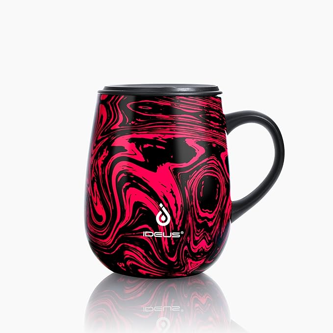 Ideus 16 oz (470 ml) Insulated Coffee Mug with Handle and Lid, Double Wall Stainless Steel Vacuum Thermal Coffee Mug, Travel Coffee Cup Thermal Cup for Home and Office (Red Zebra)