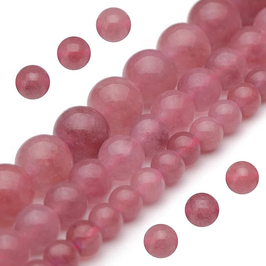 Youngbling Natural Crystal Beads for Jewelry Making,6mm Strawberry Quartz Polished Round Smooth Stone Beads,Genuine Real Stone for Bracelet Necklace 15 Inch(Strawberry Quartz,6mm)