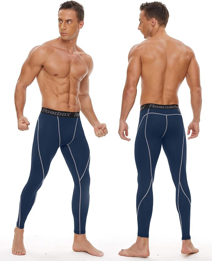 Roadbox 2 Pack Men's Compression Pants, Quick Dry Running Tights Workout Leggings, Athletic Base Layer for Gym Football Yoga