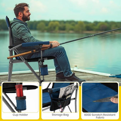 XGEAR Camping Chair with Padded Hard Armrest, Sturdy Folding Camp Chair with Cup Holder, Storage Pockets Carry Bag Included, Support to 400 lbs