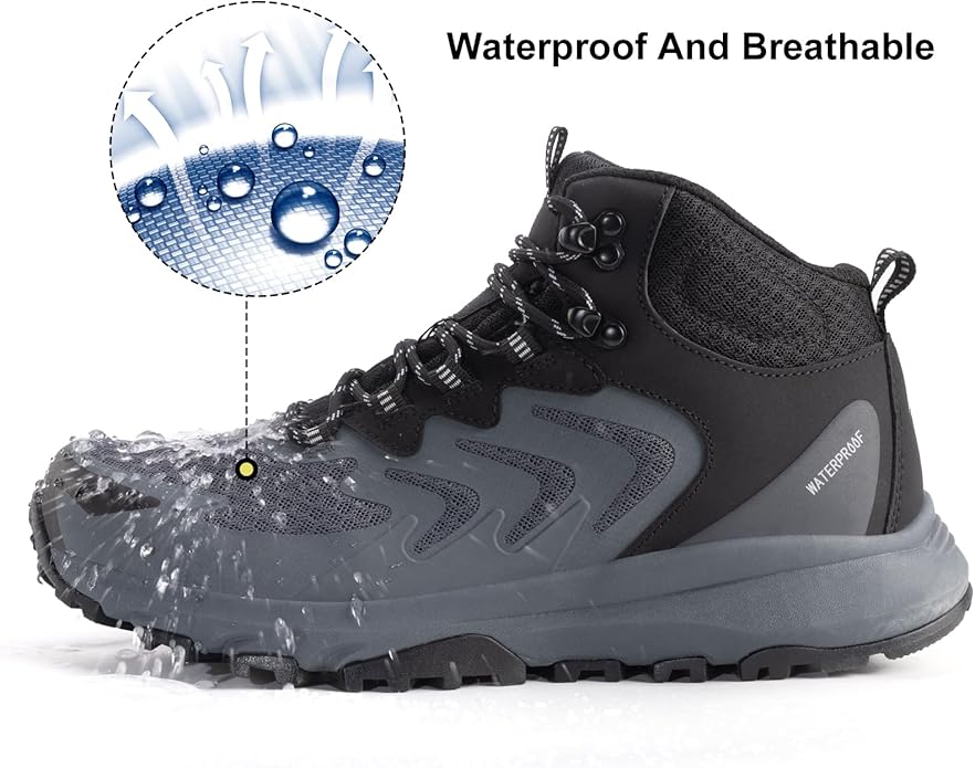 Men's Waterproof Hiking Boots Lightweight Comfortable Breathable Outdoor All-Terrain Trekking Ankle Boots